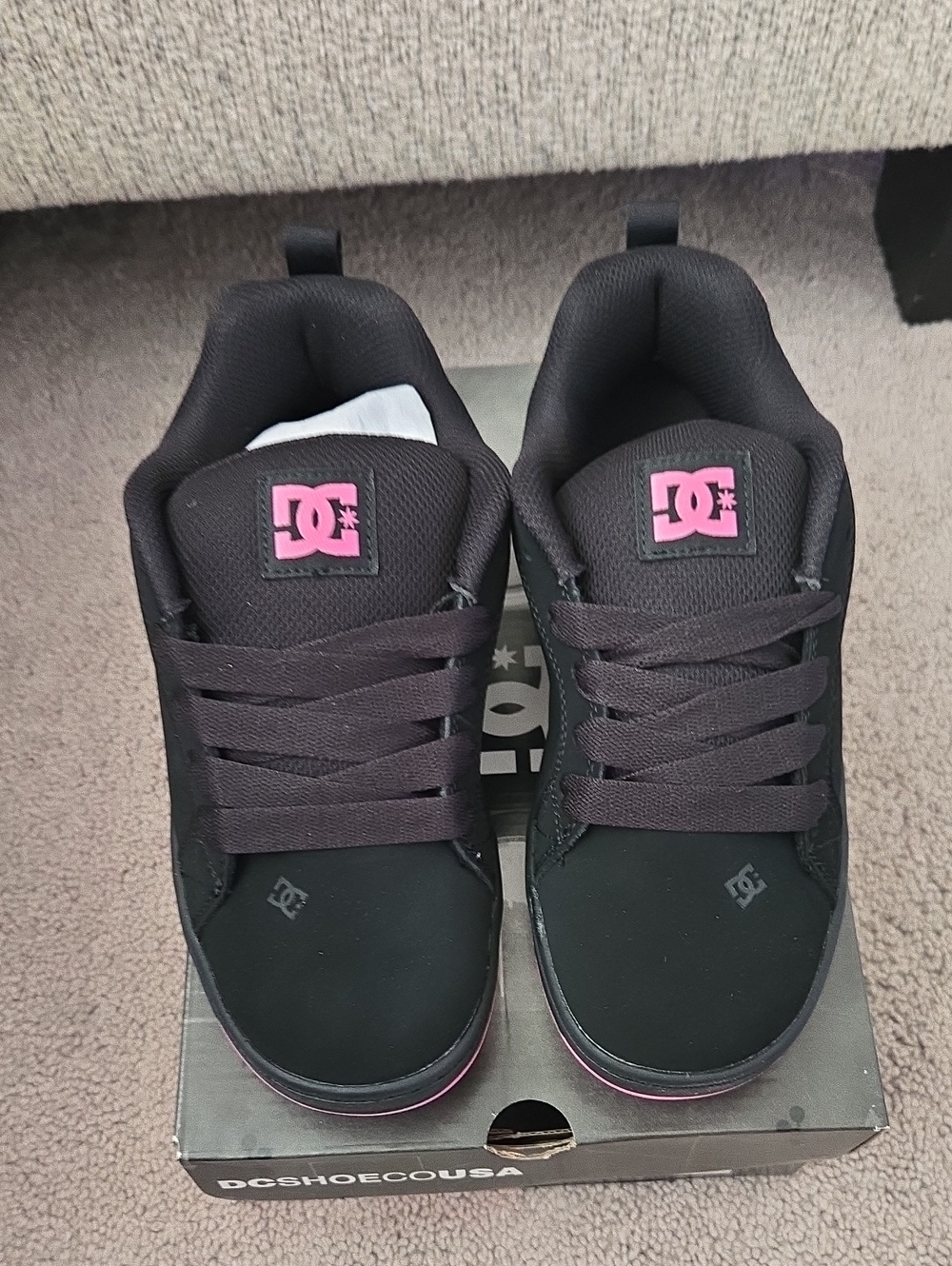 DC Black Skate Shoes with Pink Logo Accents - Youth Size 4
